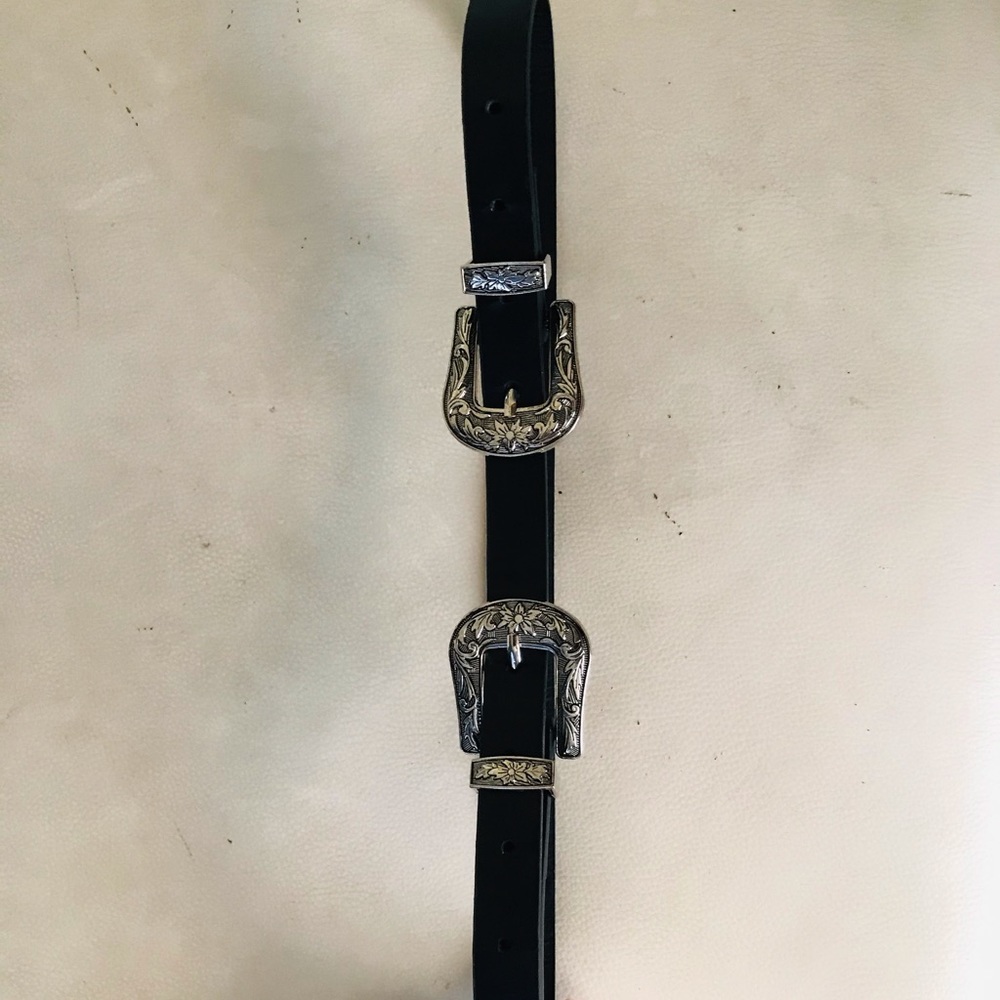 Double Silver Buckle Faux leather Belt